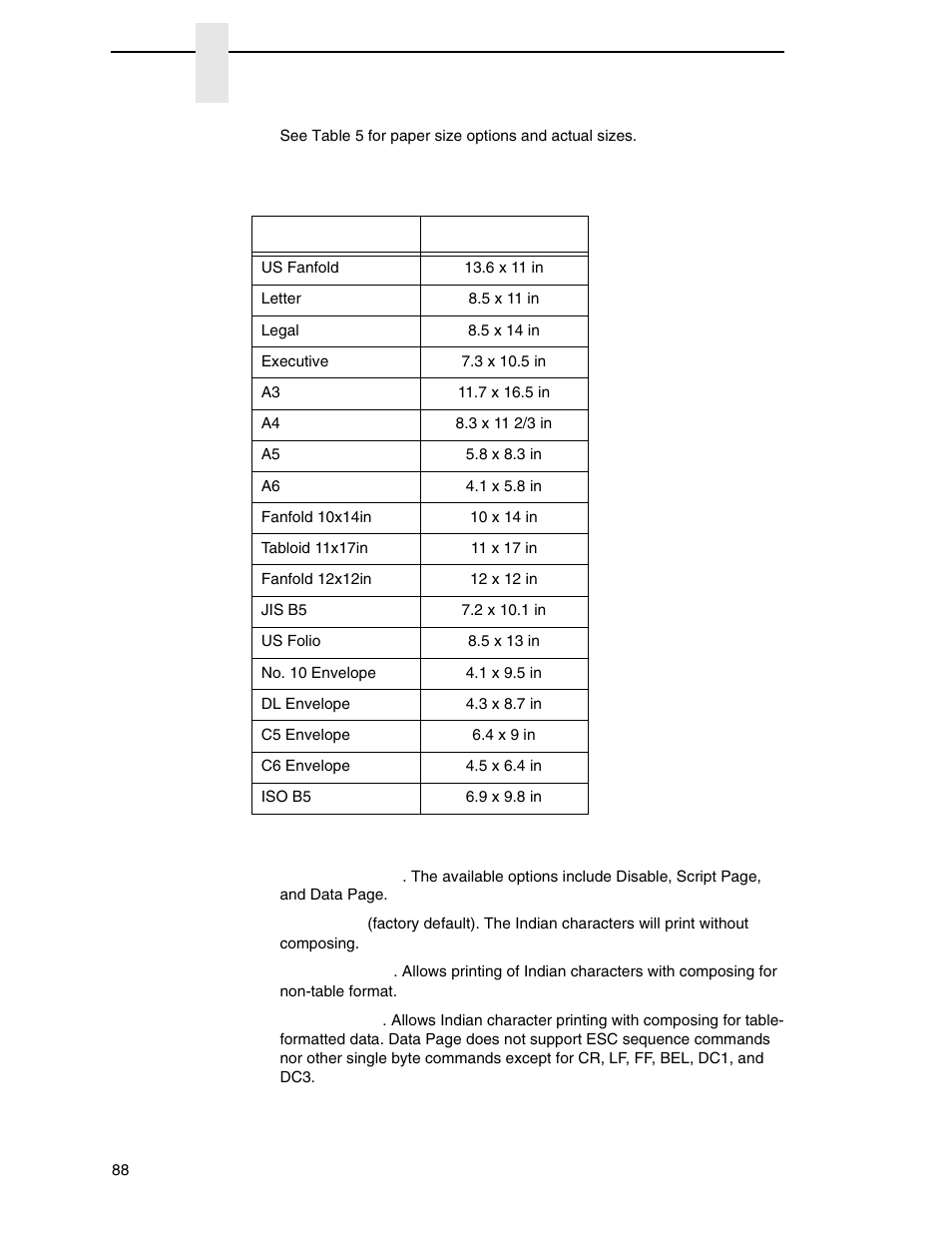 Indian option (indian language) | Printronix P8000 Series Cartridge Ribbon Printer User Manual | Page 88 / 414