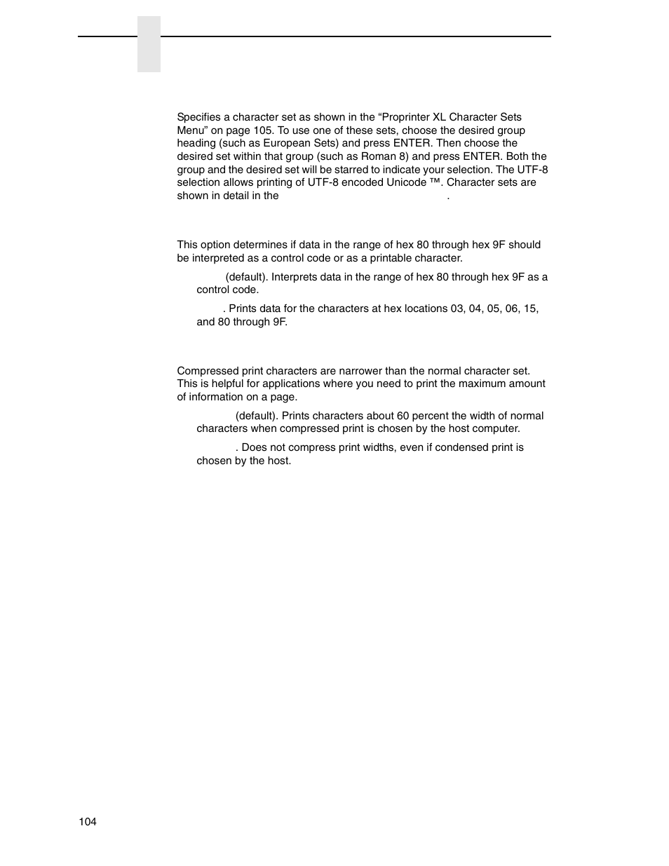 Character set, Alt. char set, 20 cpi condensed | Printronix N7000 H-Series Cartridge Ribbon Printer User Manual | Page 104 / 292