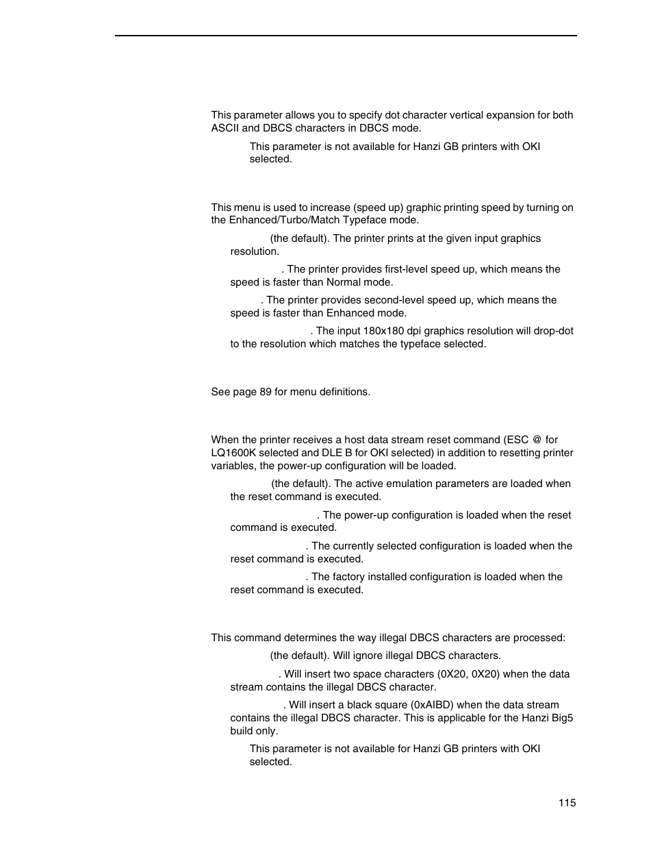 Graphics spd up, Page format, Reset cmd cfg ld | Error handling | Printronix N7000 H-Series Cartridge Ribbon Printer User Manual | Page 115 / 292