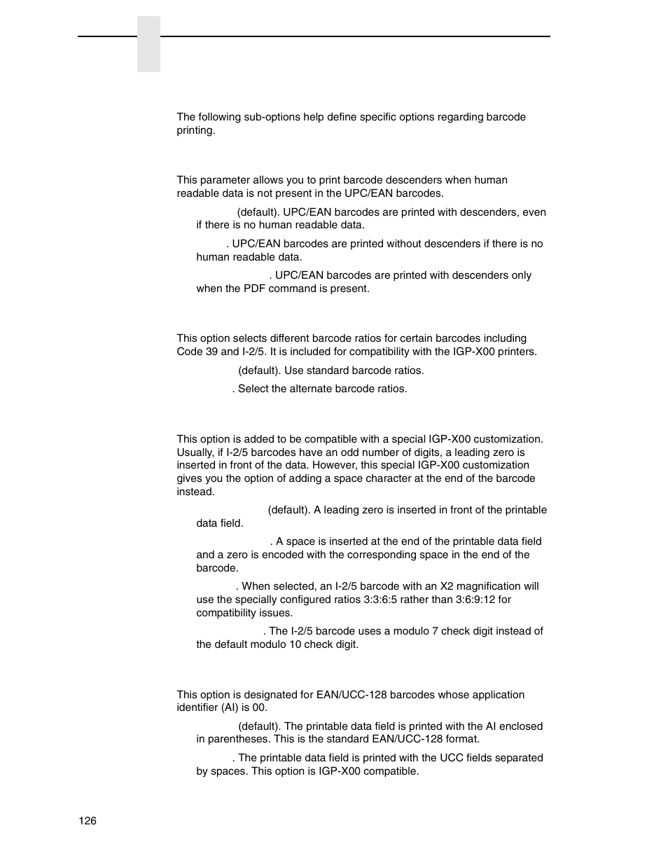 Barcode options | Printronix N7000 H-Series Cartridge Ribbon Printer User Manual | Page 126 / 292