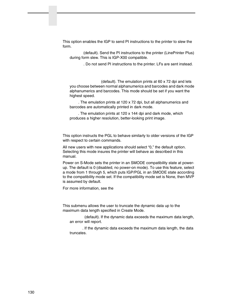 Printer pi line, Print quality, Power-on s-mode | Trunc dyn data | Printronix N7000 H-Series Cartridge Ribbon Printer User Manual | Page 130 / 292