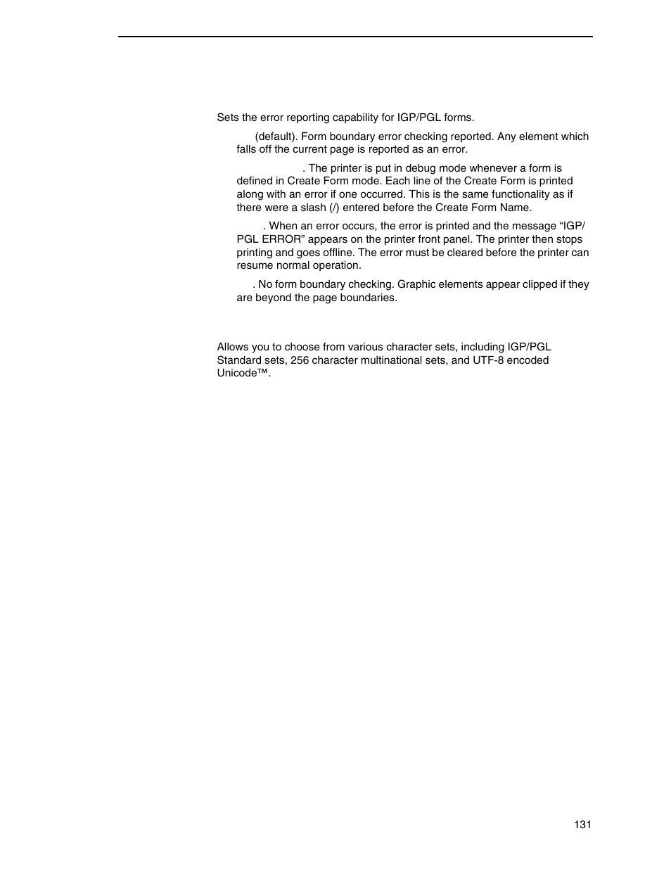 Error report, Select font | Printronix N7000 H-Series Cartridge Ribbon Printer User Manual | Page 131 / 292