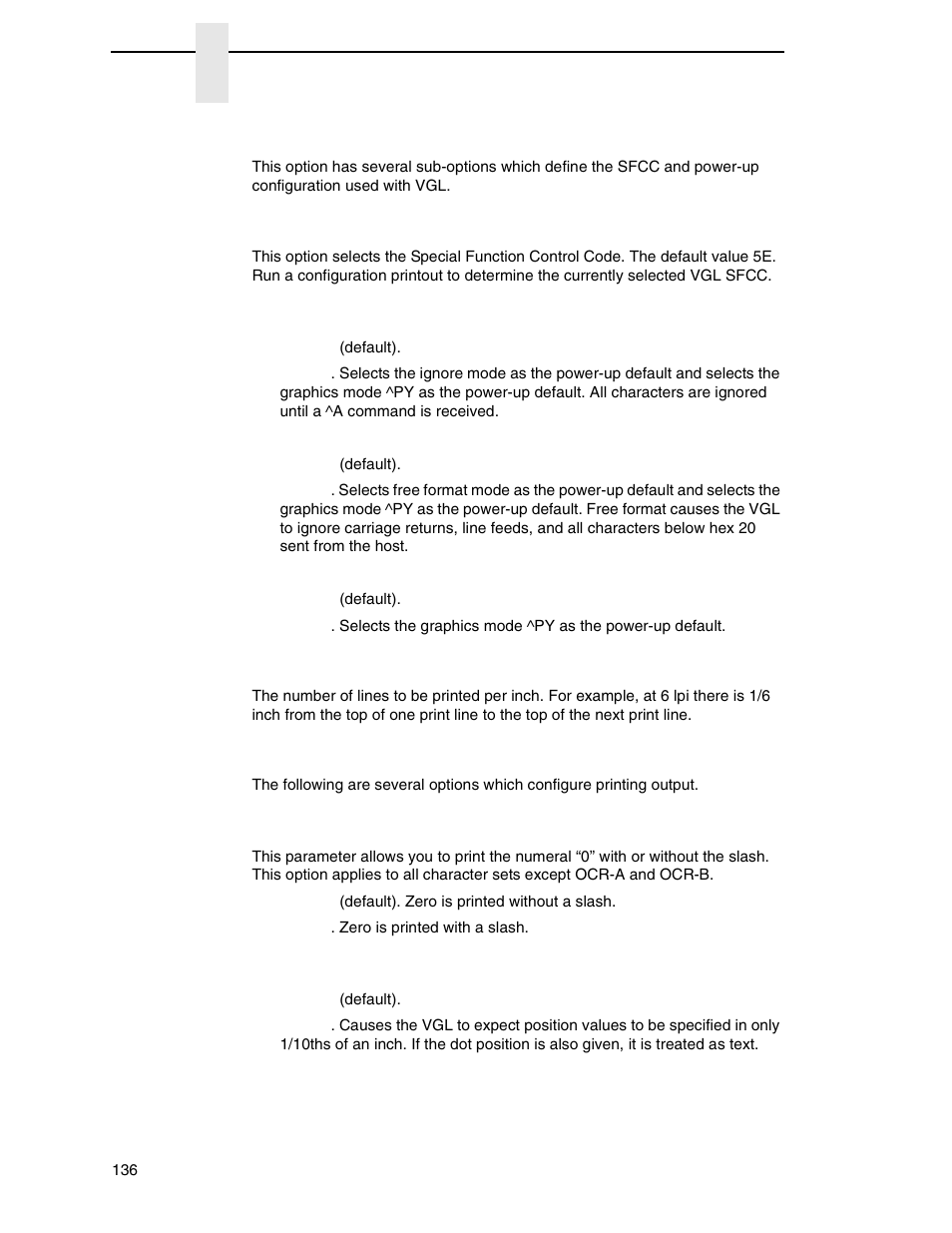 Sfcc & pwrup, Graphics options | Printronix N7000 H-Series Cartridge Ribbon Printer User Manual | Page 136 / 292