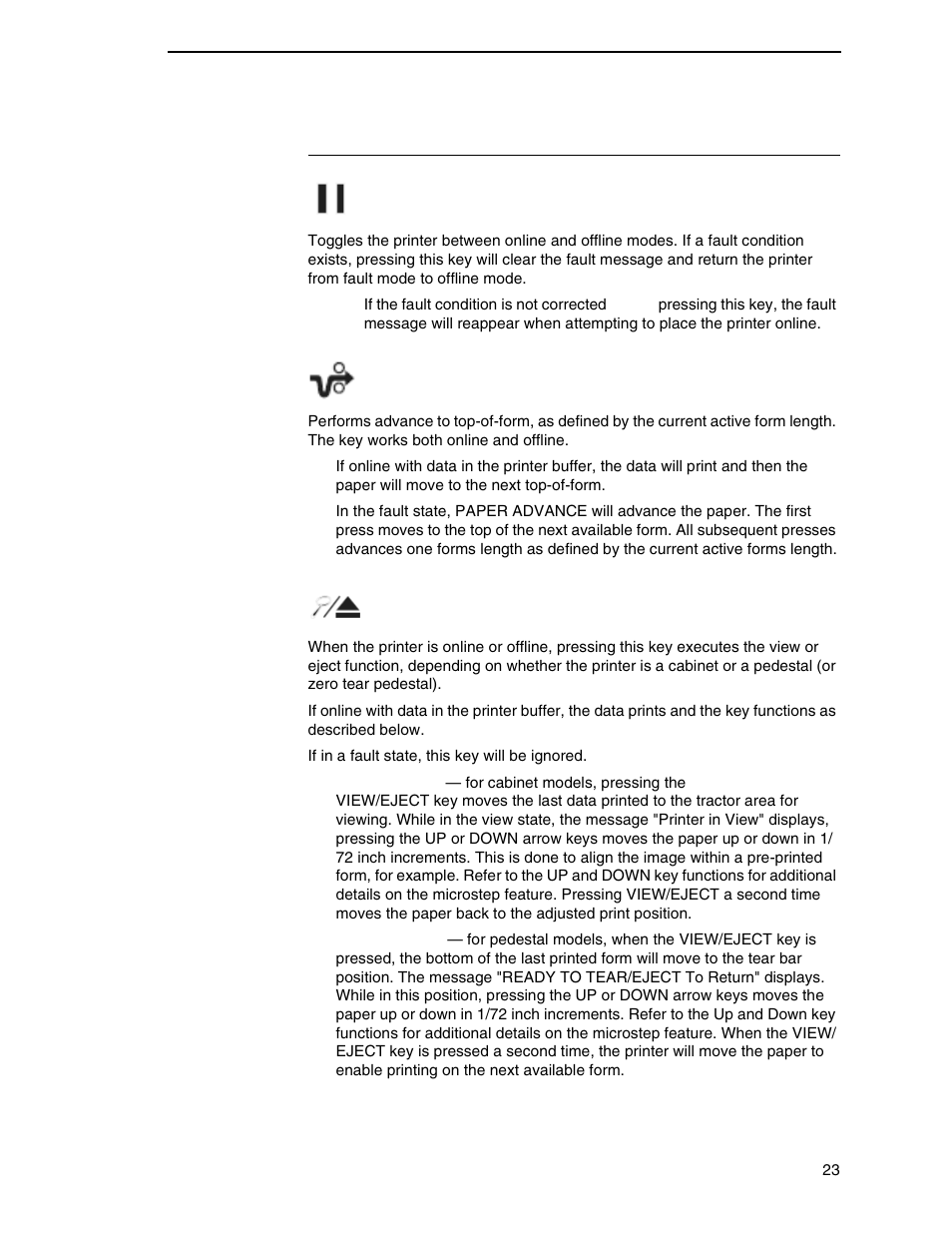 Control panel keys | Printronix N7000 H-Series Cartridge Ribbon Printer User Manual | Page 23 / 292