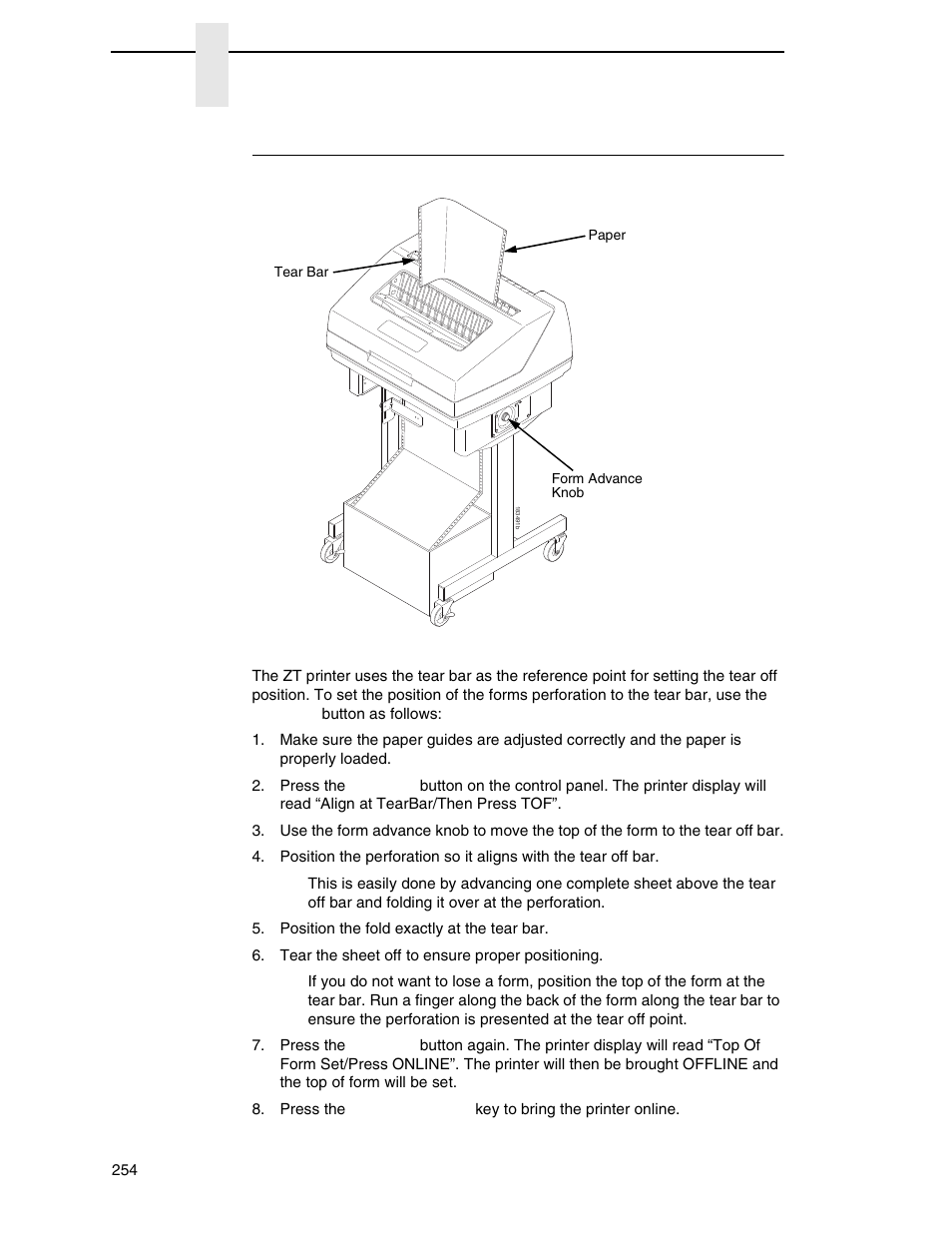Set the top of form | Printronix N7000 H-Series Cartridge Ribbon Printer User Manual | Page 254 / 292