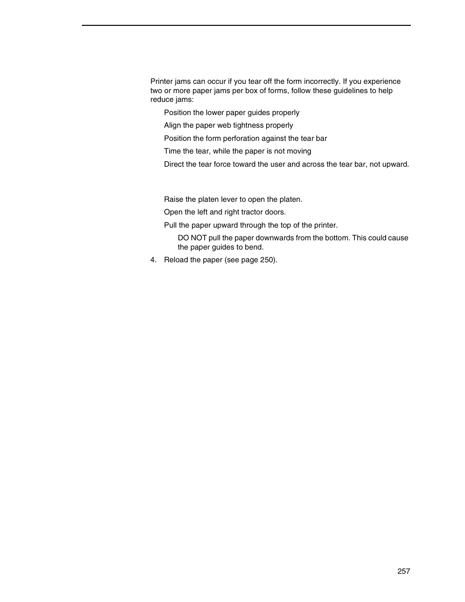 Paper jams | Printronix N7000 H-Series Cartridge Ribbon Printer User Manual | Page 257 / 292