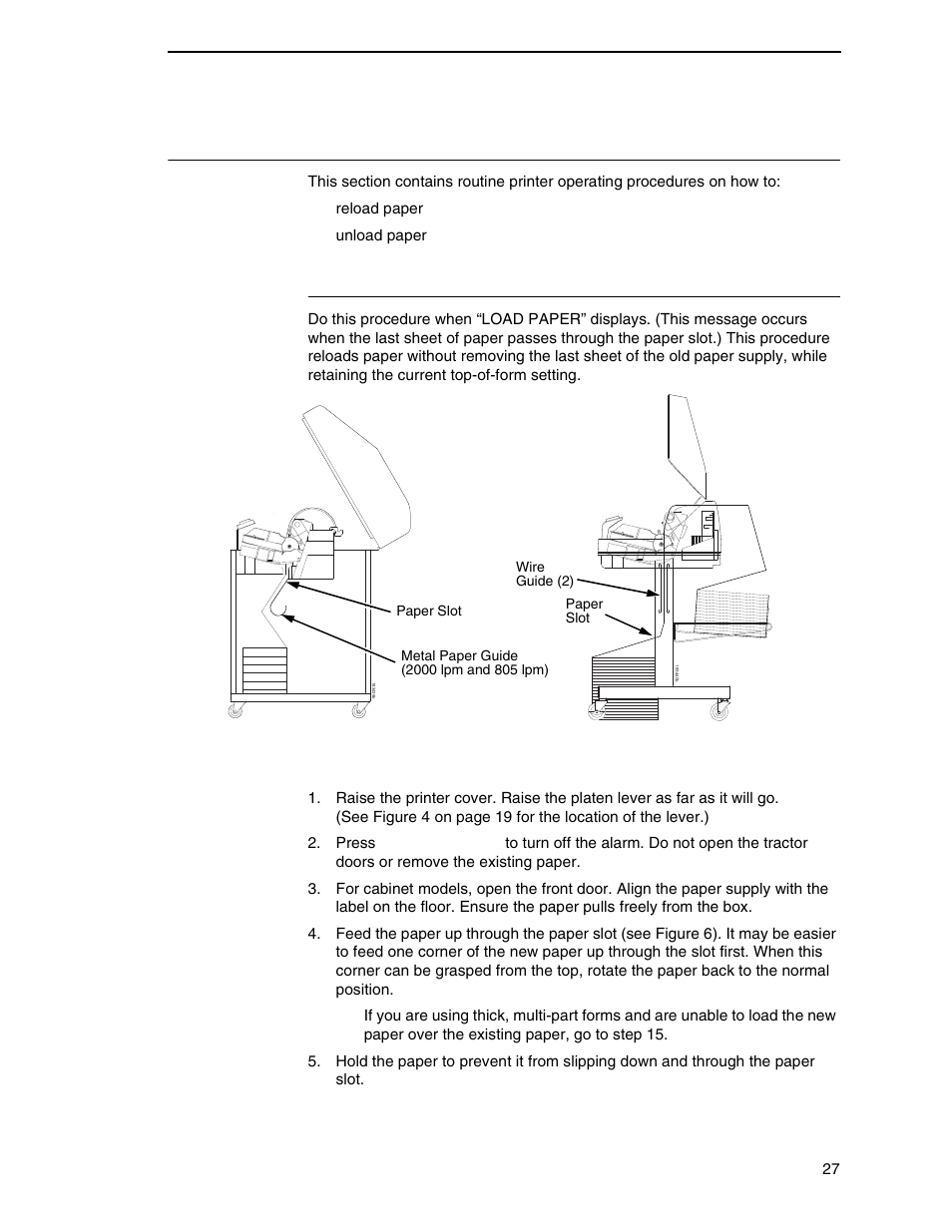 Operational procedures, Reload paper | Printronix N7000 H-Series Cartridge Ribbon Printer User Manual | Page 27 / 292