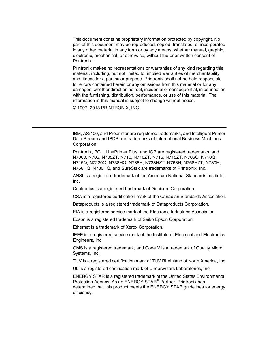 Trademark acknowledgements | Printronix N7000 H-Series Cartridge Ribbon Printer User Manual | Page 4 / 292