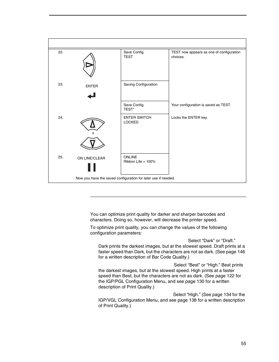 Optimizing print quality (n7000 std only) | Printronix N7000 H-Series Cartridge Ribbon Printer User Manual | Page 55 / 292