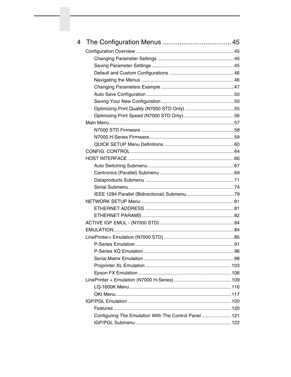 4 the configuration menus | Printronix N7000 H-Series Cartridge Ribbon Printer User Manual | Page 6 / 292