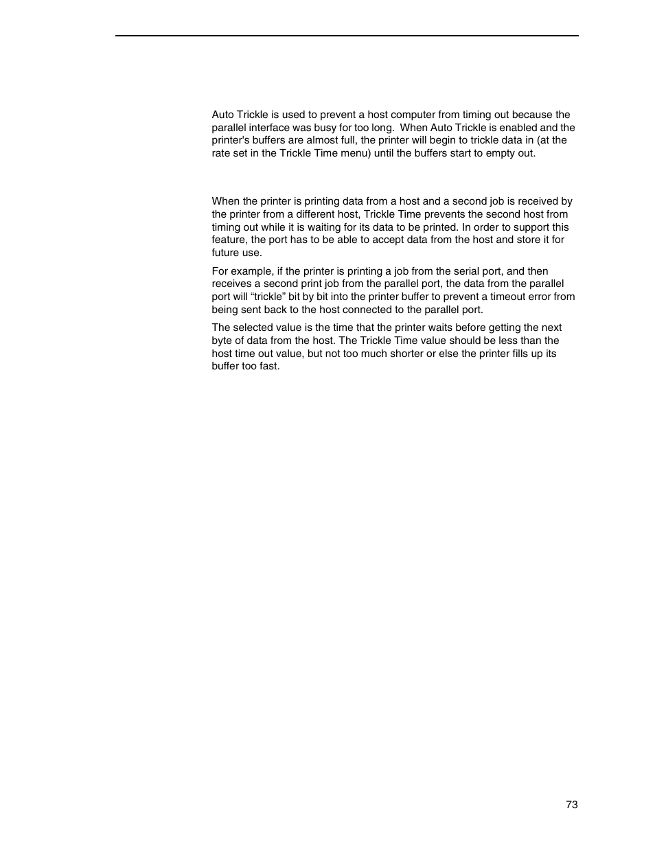 Auto trickle, Trickle time | Printronix N7000 H-Series Cartridge Ribbon Printer User Manual | Page 73 / 292