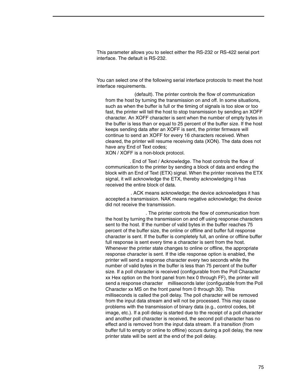 Interface type, Data protocol | Printronix N7000 H-Series Cartridge Ribbon Printer User Manual | Page 75 / 292