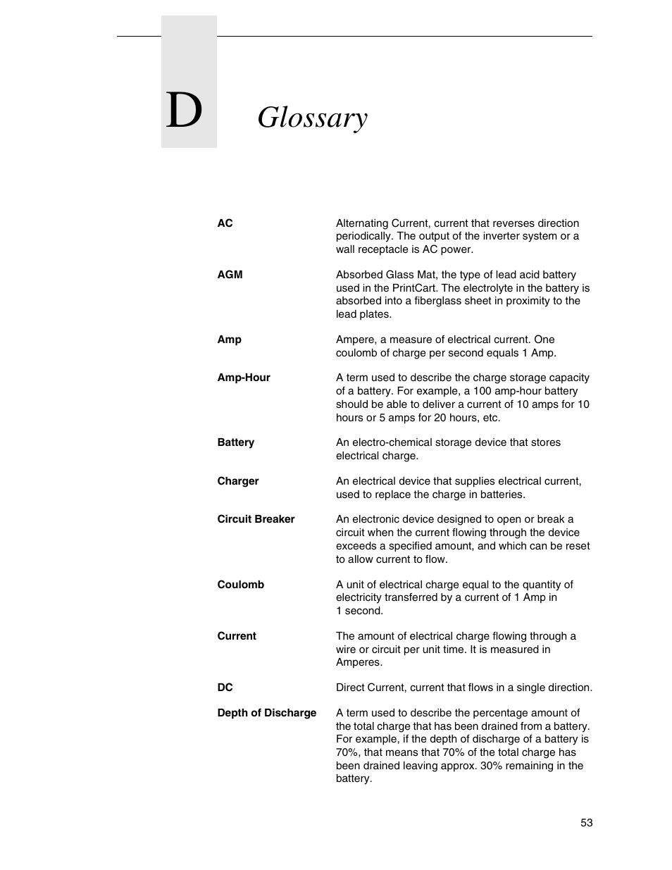 D glossary, Glossary | Printronix PrintCart User Manual | Page 53 / 62