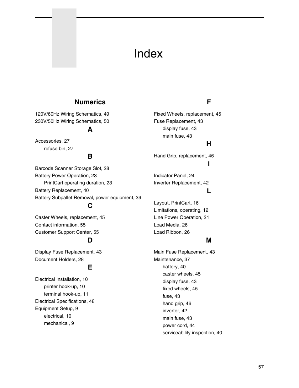 Index, Numerics | Printronix PrintCart User Manual | Page 57 / 62