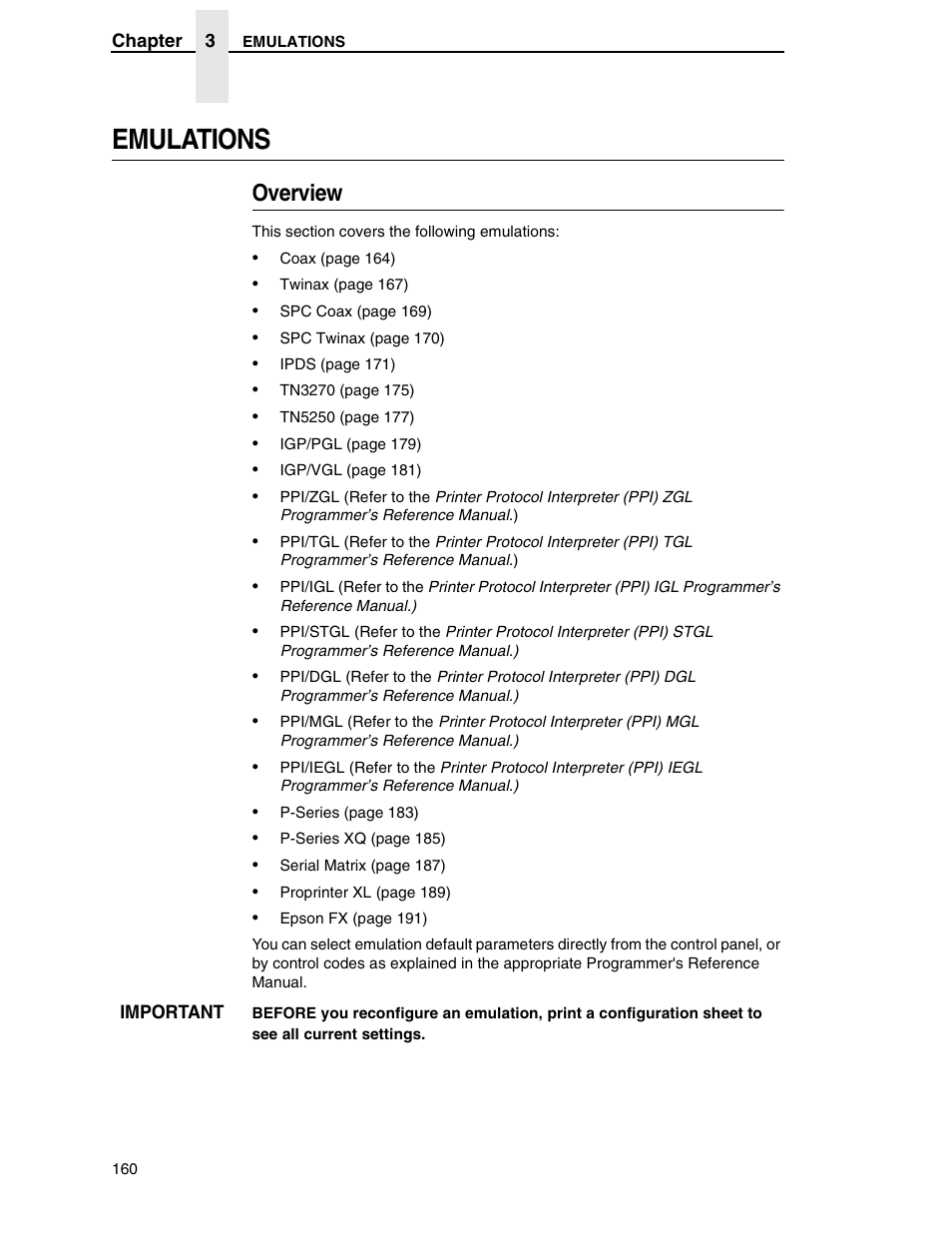 Emulations, Overview | Printronix SL5000r RFID Smart Label and Thermal Printers User Manual | Page 160 / 394