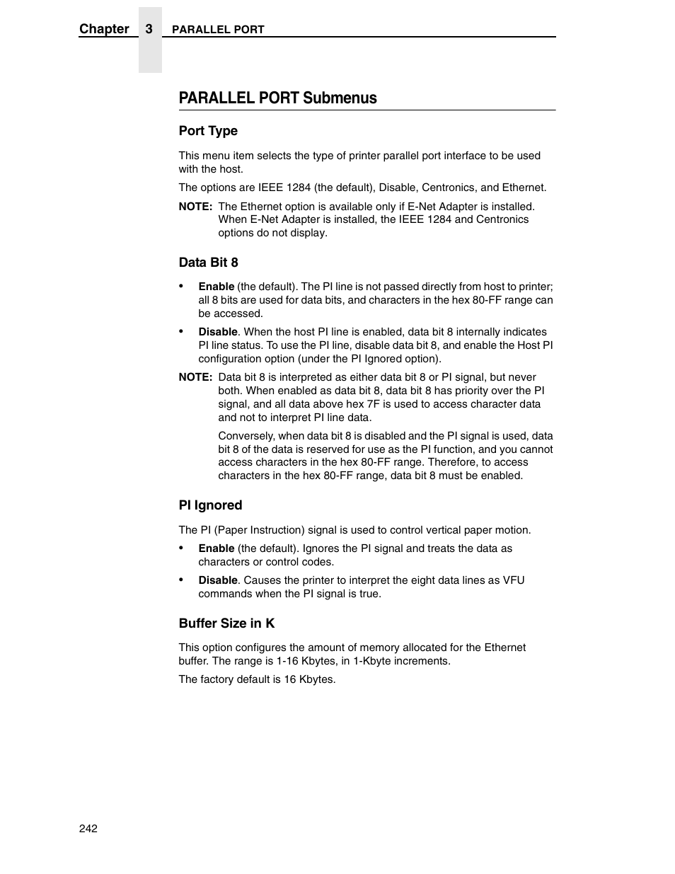 Parallel port submenus | Printronix SL5000r RFID Smart Label and Thermal Printers User Manual | Page 242 / 394