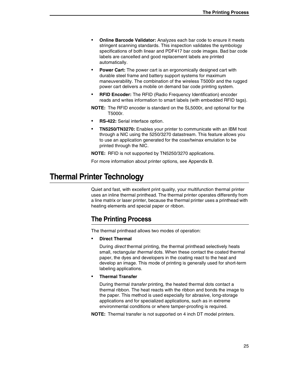 Thermal printer technology, The printing process | Printronix SL5000r RFID Smart Label and Thermal Printers User Manual | Page 25 / 394