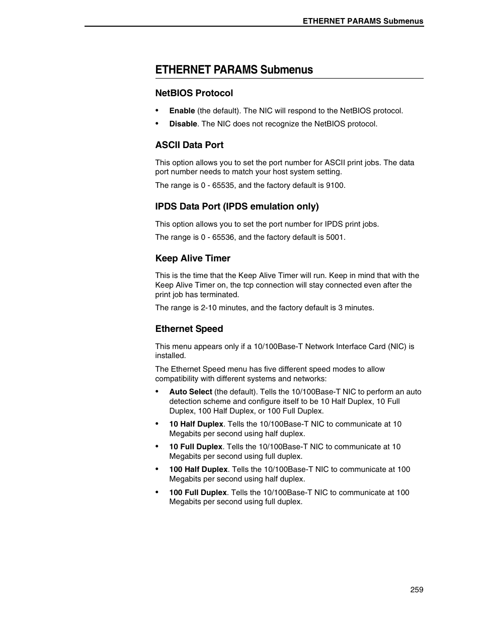 Ethernet params submenus | Printronix SL5000r RFID Smart Label and Thermal Printers User Manual | Page 259 / 394