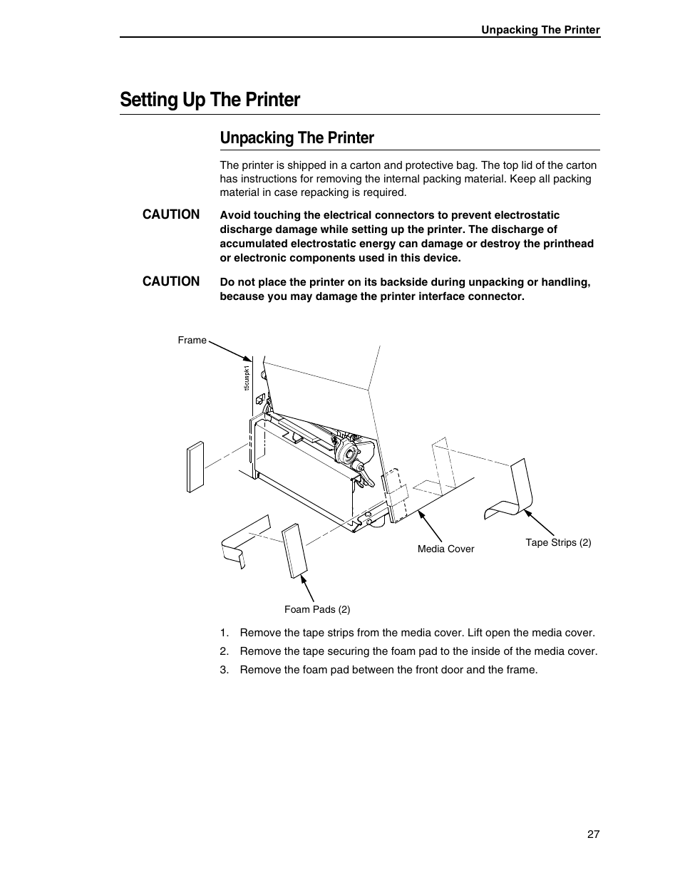 Setting up the printer, Unpacking the printer | Printronix SL5000r RFID Smart Label and Thermal Printers User Manual | Page 27 / 394