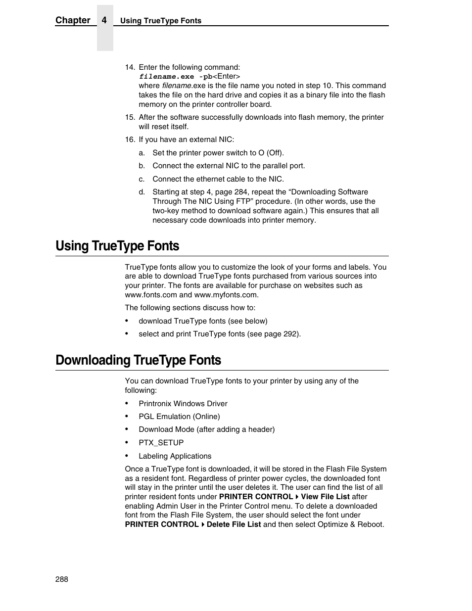 Using truetype fonts, Downloading truetype fonts | Printronix SL5000r RFID Smart Label and Thermal Printers User Manual | Page 288 / 394