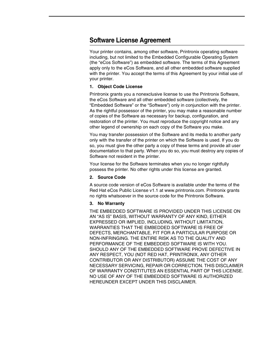 Software license agreement | Printronix SL5000r RFID Smart Label and Thermal Printers User Manual | Page 3 / 394