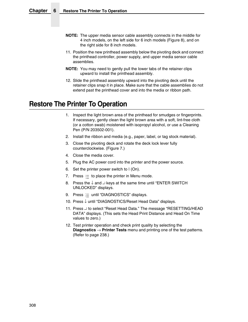 Restore the printer to operation | Printronix SL5000r RFID Smart Label and Thermal Printers User Manual | Page 308 / 394