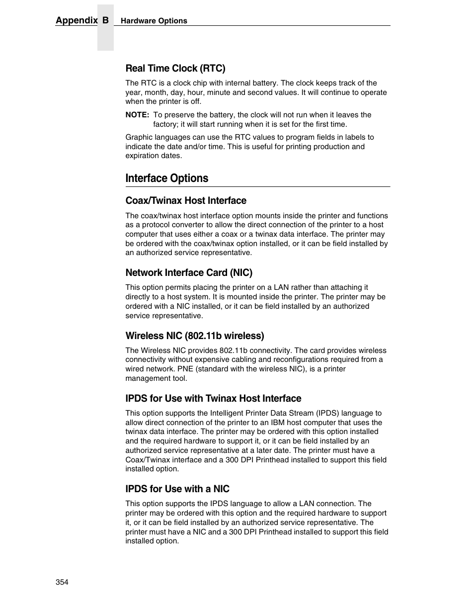 Interface options | Printronix SL5000r RFID Smart Label and Thermal Printers User Manual | Page 354 / 394