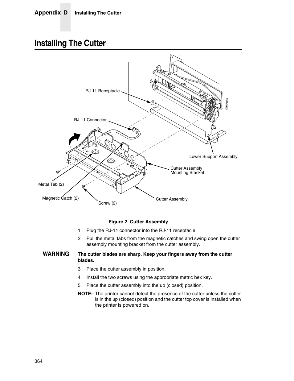 Installing the cutter | Printronix SL5000r RFID Smart Label and Thermal Printers User Manual | Page 364 / 394