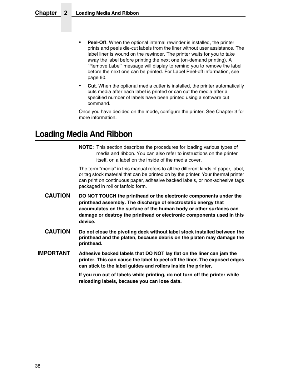 Loading media and ribbon | Printronix SL5000r RFID Smart Label and Thermal Printers User Manual | Page 38 / 394