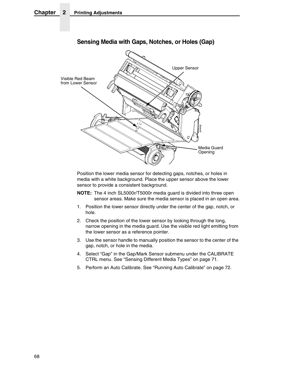 Sensing media with gaps, notches, or holes (gap) | Printronix SL5000r RFID Smart Label and Thermal Printers User Manual | Page 68 / 394