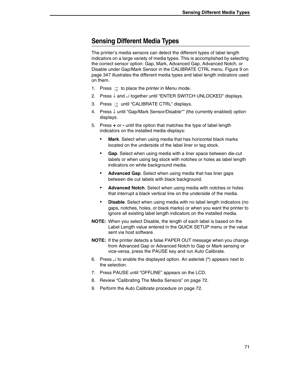 Sensing different media types | Printronix SL5000r RFID Smart Label and Thermal Printers User Manual | Page 71 / 394