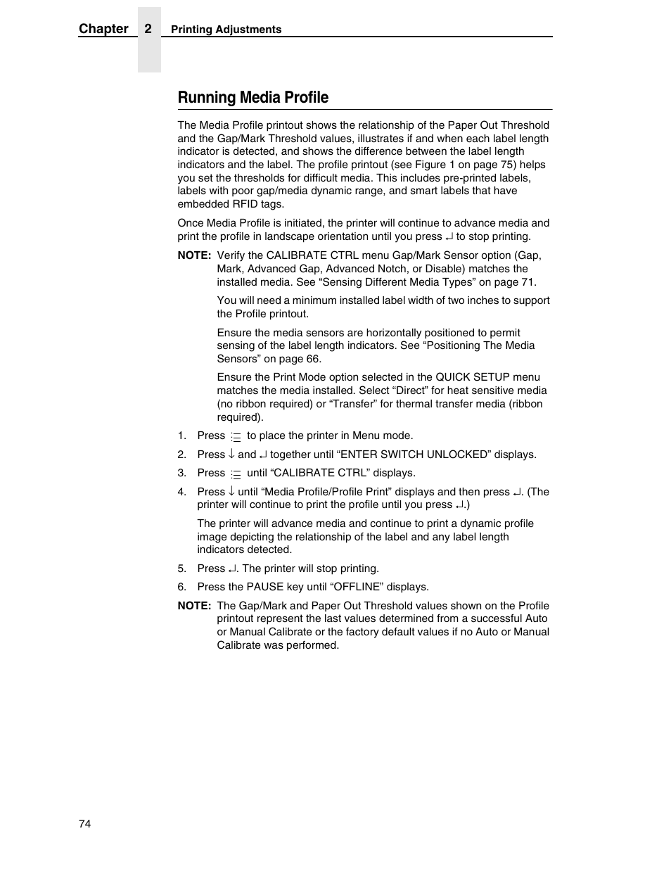 Running media profile | Printronix SL5000r RFID Smart Label and Thermal Printers User Manual | Page 74 / 394