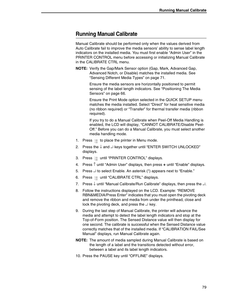 Running manual calibrate | Printronix SL5000r RFID Smart Label and Thermal Printers User Manual | Page 79 / 394