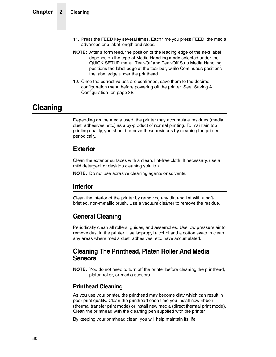 Cleaning, Exterior, Interior | General cleaning | Printronix SL5000r RFID Smart Label and Thermal Printers User Manual | Page 80 / 394