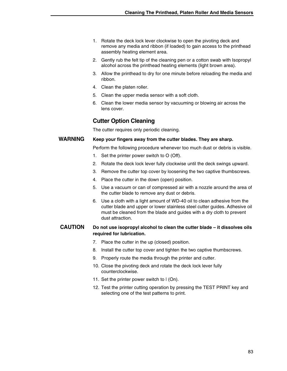 Cutter option cleaning | Printronix SL5000r RFID Smart Label and Thermal Printers User Manual | Page 83 / 394