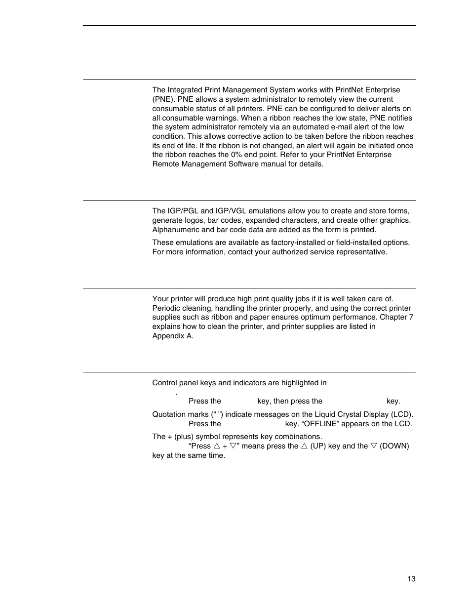 Consumable monitoring with printnet enterprise, Graphics enhancements, Taking care of your printer | Conventions in this manual | Printronix P7000 Cartridge Ribbon Printer User Manual | Page 13 / 378