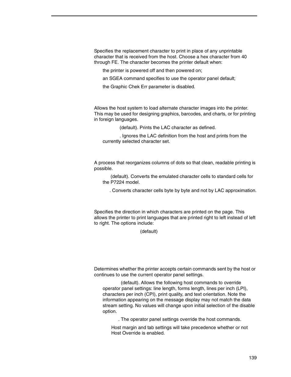 Graphic chek cod, Lac option, Lac approx | Set text orientn, Host override | Printronix P7000 Cartridge Ribbon Printer User Manual | Page 139 / 378