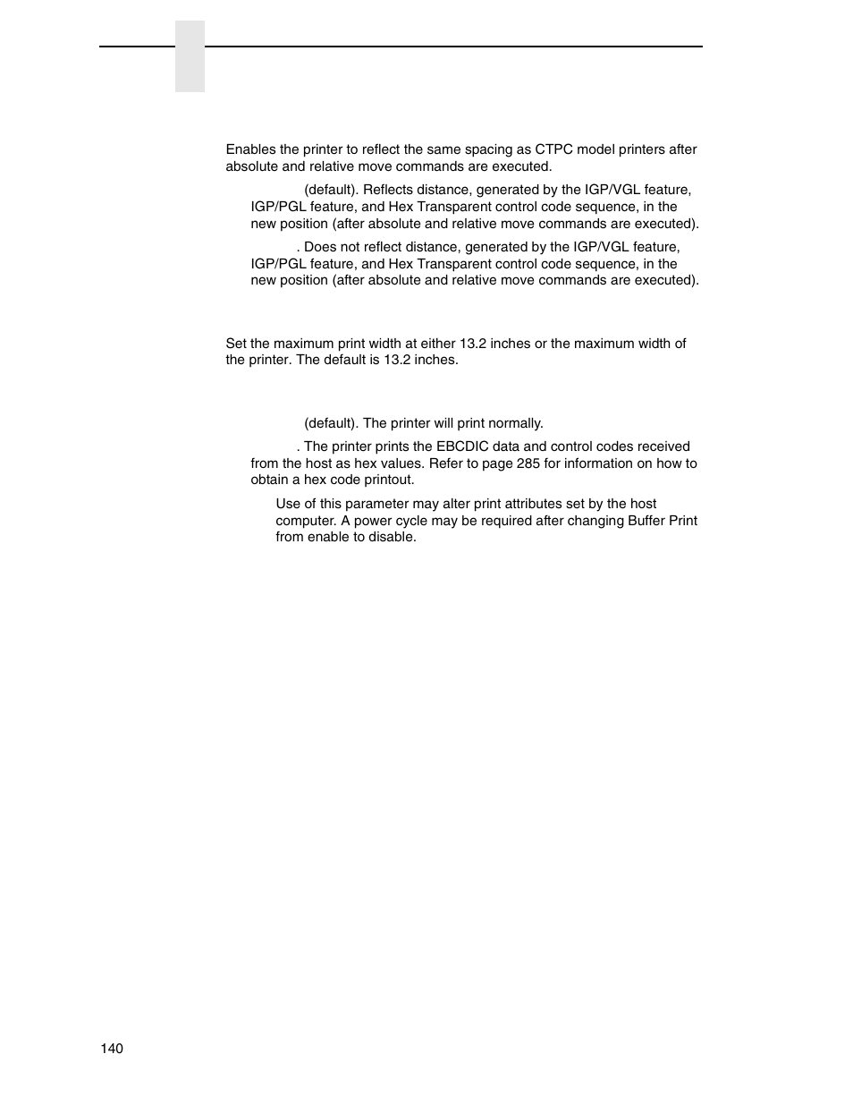 Format control, Max. print width, Buffer print | Printronix P7000 Cartridge Ribbon Printer User Manual | Page 140 / 378