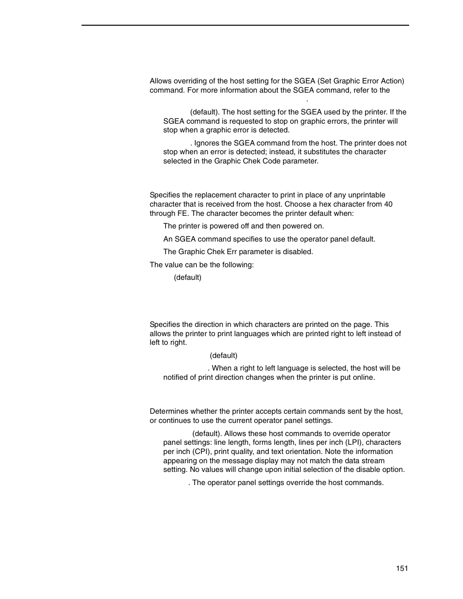 Graphic chek err, Graphic chek cod, Set text orientn | Host override | Printronix P7000 Cartridge Ribbon Printer User Manual | Page 151 / 378