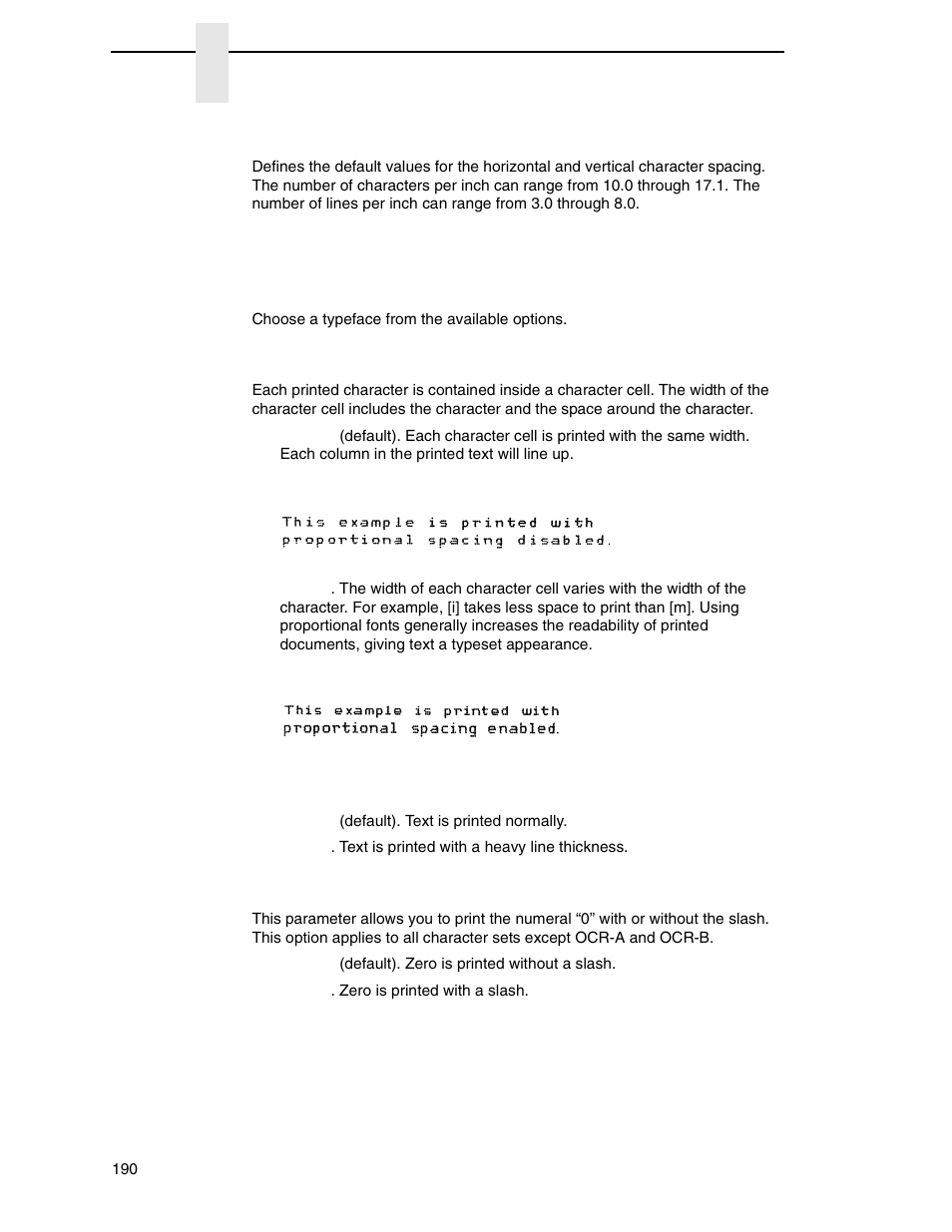Cpi/lpi select, Font attributes | Printronix P7000 Cartridge Ribbon Printer User Manual | Page 190 / 378