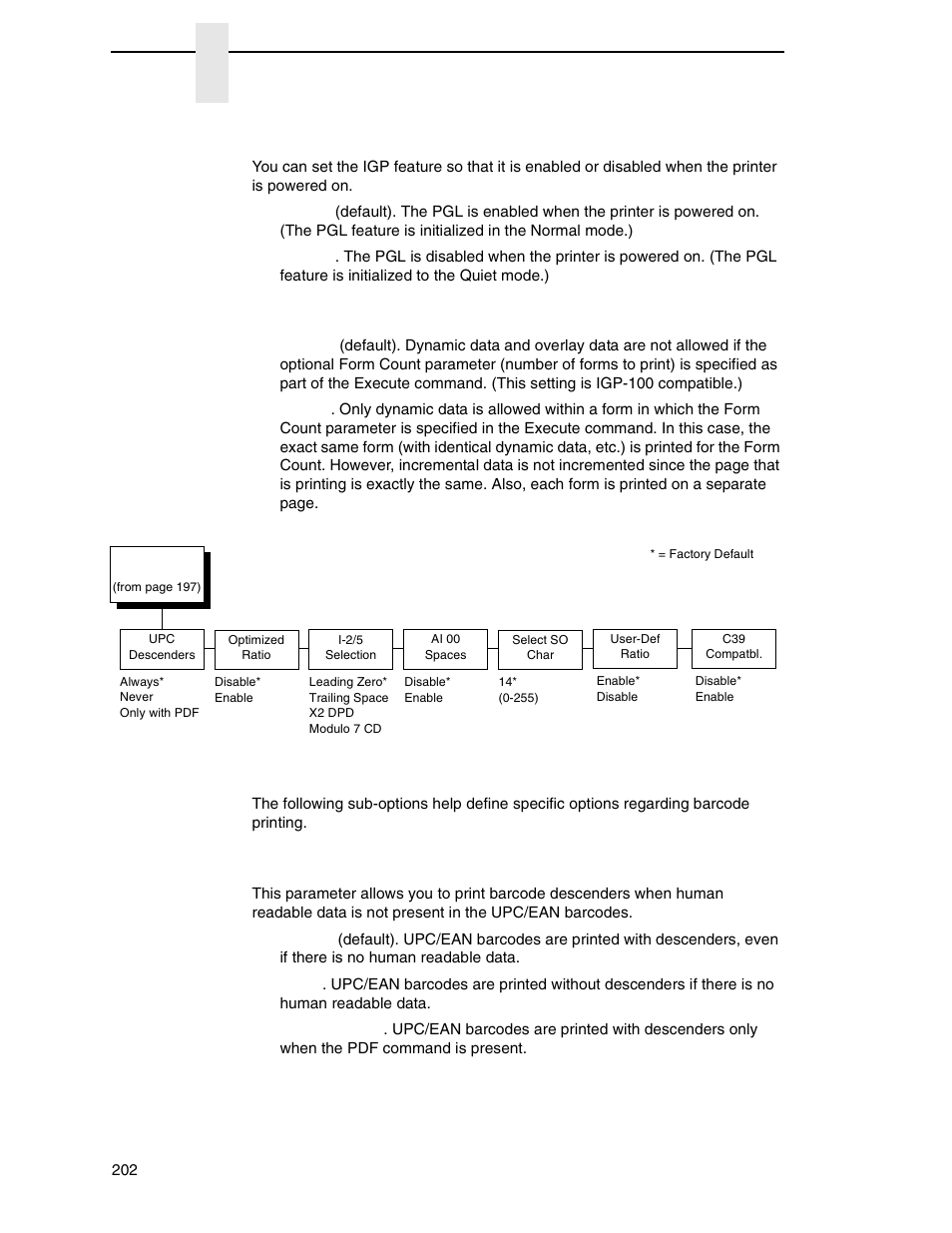 Power on igp/pgl, Ext execute copy, Barcode options | Chapter 4 | Printronix P7000 Cartridge Ribbon Printer User Manual | Page 202 / 378