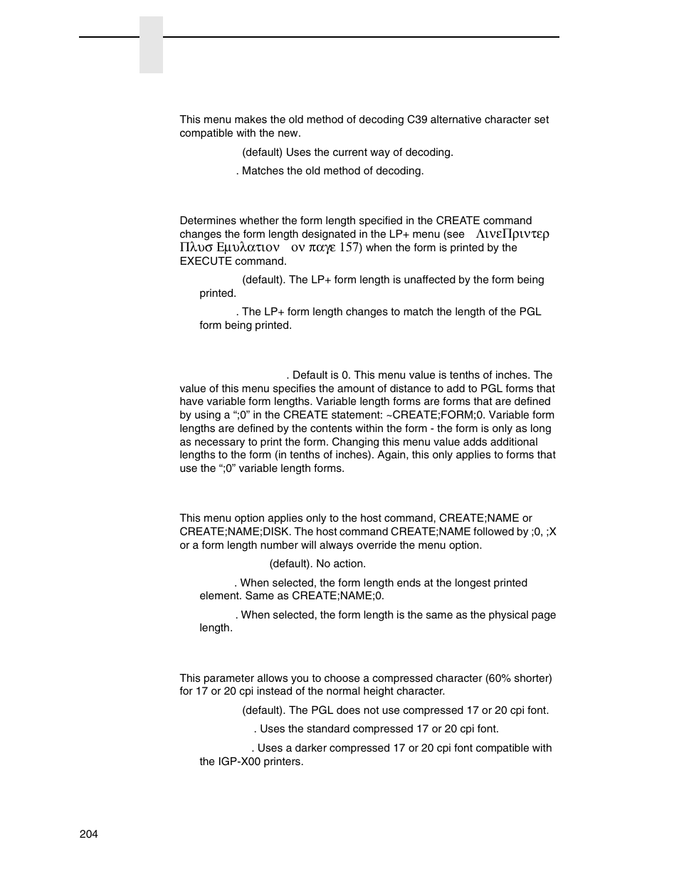 Host form length, Var form adjust, Var form type | Compressed cpi | Printronix P7000 Cartridge Ribbon Printer User Manual | Page 204 / 378