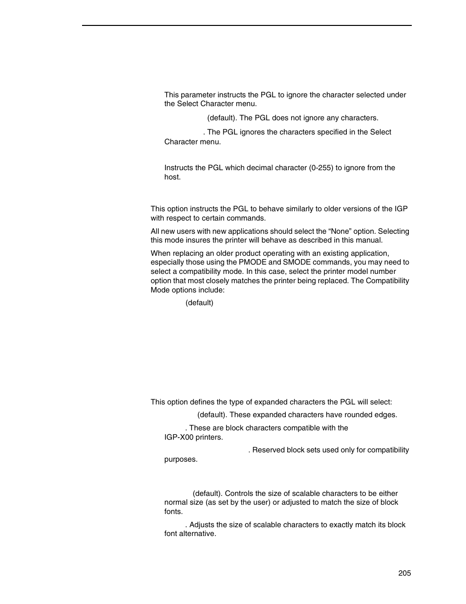 Ignore char, Expanded font, Scalable size | Printronix P7000 Cartridge Ribbon Printer User Manual | Page 205 / 378