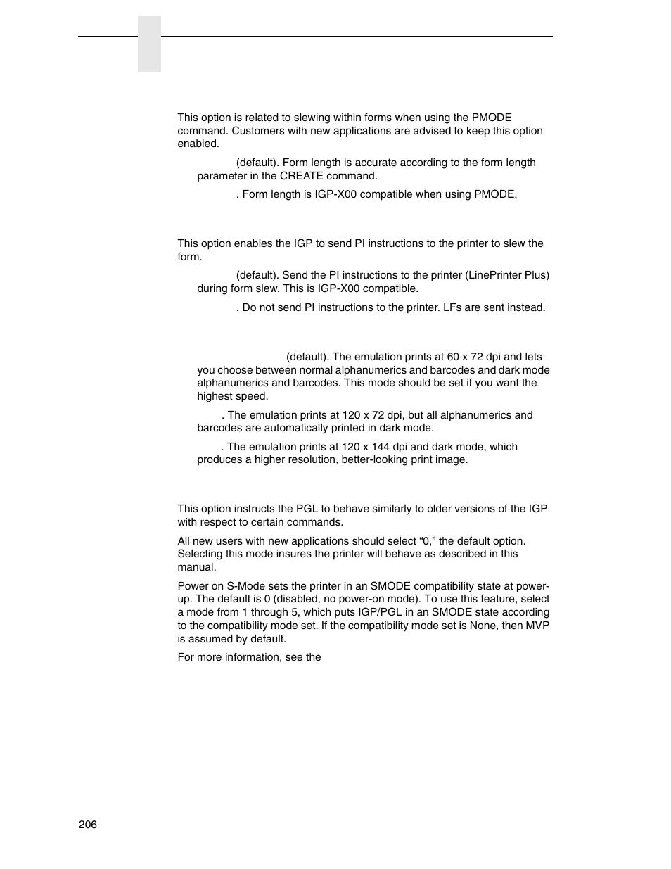 True form slew, Printer pi line, Print quality | Power-on s-mode | Printronix P7000 Cartridge Ribbon Printer User Manual | Page 206 / 378