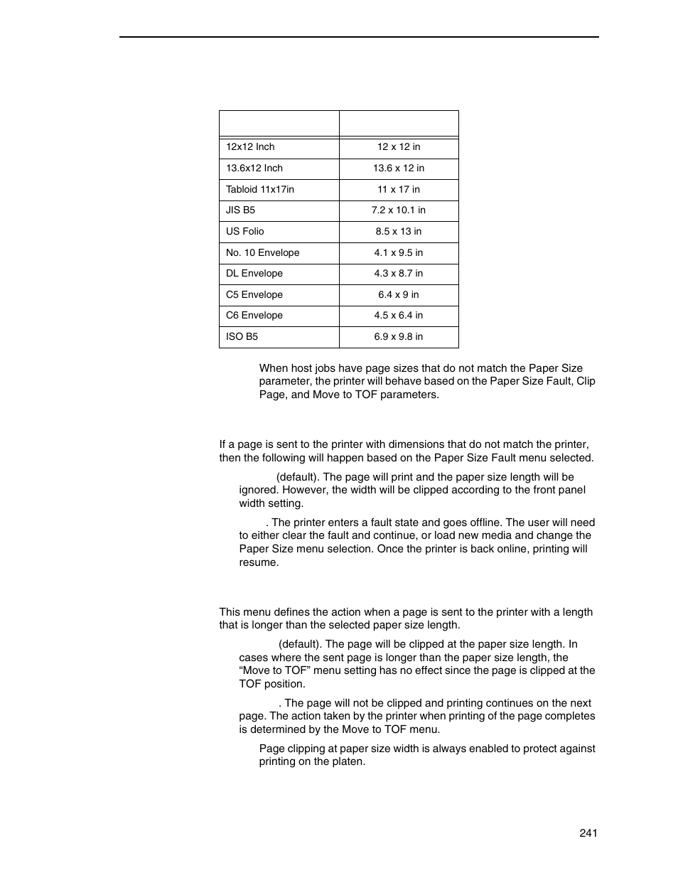 Paper size fault, Clip page | Printronix P7000 Cartridge Ribbon Printer User Manual | Page 241 / 378