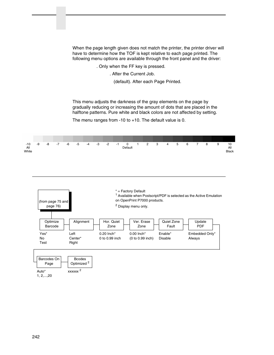 Openprint sure scan menu, Move to tof, Gray adjust | Chapter 4 | Printronix P7000 Cartridge Ribbon Printer User Manual | Page 242 / 378