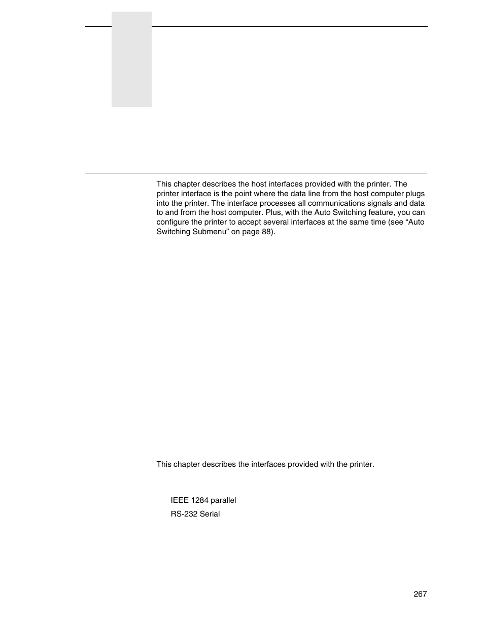 5 interfaces, Overview, Interfaces | Printronix P7000 Cartridge Ribbon Printer User Manual | Page 267 / 378