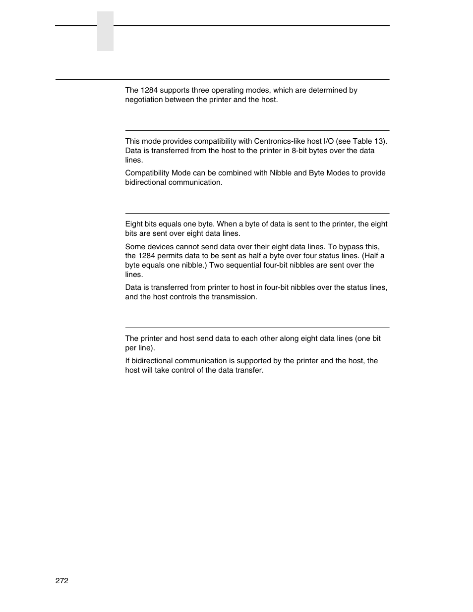 Ieee 1284 parallel interface, Compatibility mode, Nibble mode | Byte mode, Ιεεε 1284 παραλλελ ιντερφαχε, Ον παγε 272 | Printronix P7000 Cartridge Ribbon Printer User Manual | Page 272 / 378