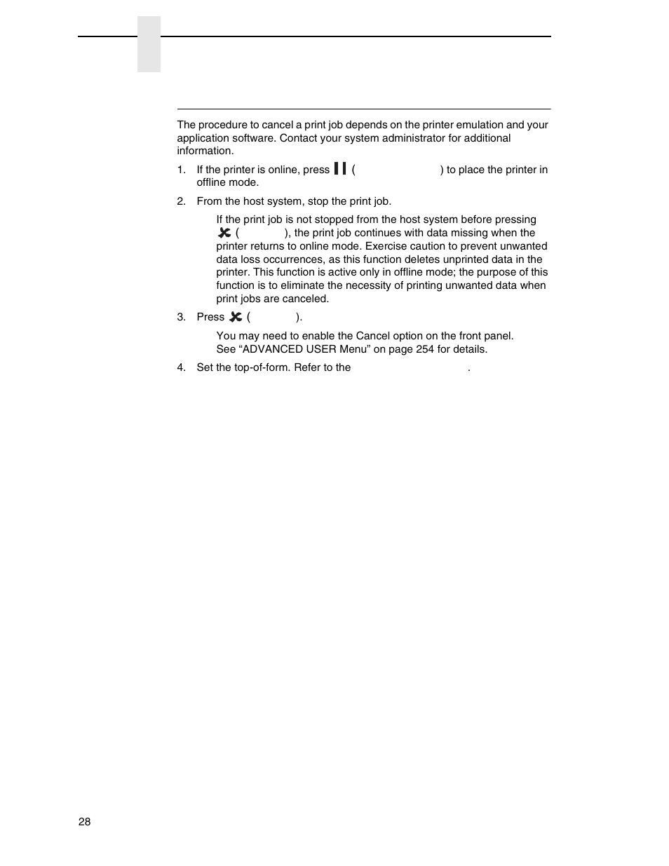 Cancel a print job | Printronix P7000 Cartridge Ribbon Printer User Manual | Page 28 / 378