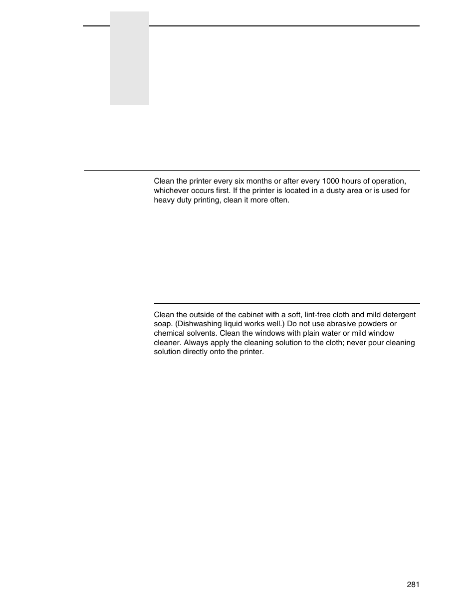 7 troubleshooting, Cleaning requirements, Exterior cleaning | Troubleshooting | Printronix P7000 Cartridge Ribbon Printer User Manual | Page 281 / 378